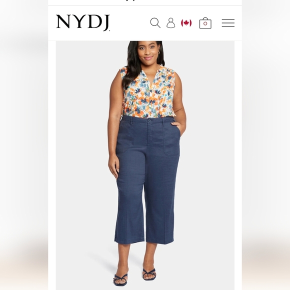 Wide Leg cropped linen Pants navy blue, Plus Size 24W NWT - Picture 2 of 12